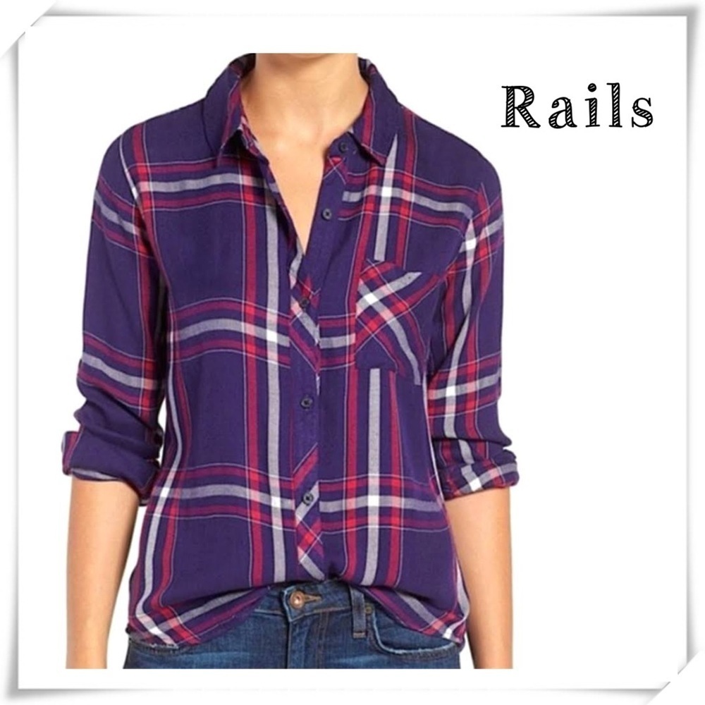 Rails Hunter Shirt Rails Hunter Navy blue Ruby White Plaid Flannel Shirt Size XS